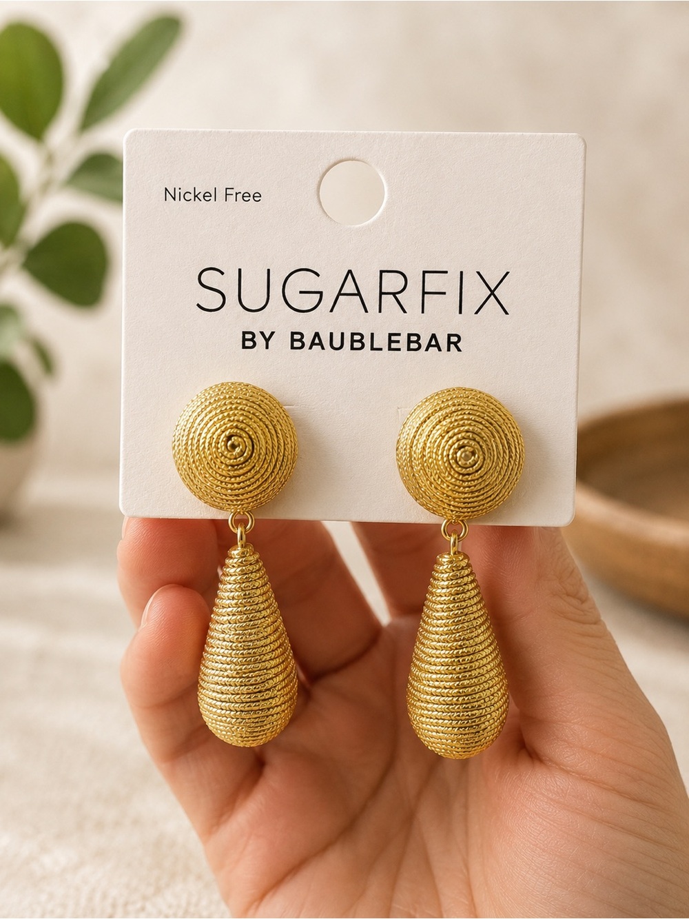BaubleBar Gold Spiral Teardrop Drop Earrings